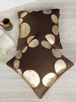 HOSTA HOMES - Soft Velvet Golden Foil Graphic Printed Cushion Covers - Brown (16 x 16 Inches)