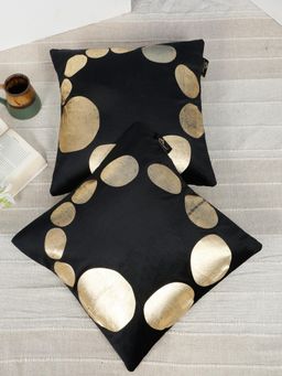HOSTA HOMES - Soft Velvet Golden Foil Graphic Printed Cushion Covers - Black (16 x 16 Inches)