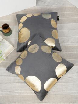 HOSTA HOMES - Soft Velvet Golden Foil Graphic Printed Cushion Covers - Grey (16 x 16 Inches)