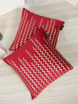 HOSTA HOMES - Soft Velvet Golden Foil Nature Printed Cushion Covers - Maroon (16 x 16 Inches)