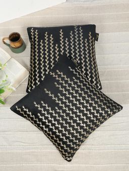 HOSTA HOMES - Soft Velvet Golden Foil Nature Printed Cushion Covers - Black (16 x 16 Inches)
