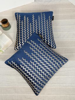 HOSTA HOMES - Soft Velvet Golden Foil Nature Printed Cushion Covers - Navy Blue (16 x 16 Inches)