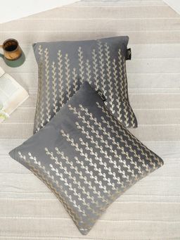 HOSTA HOMES - Soft Velvet Golden Foil Nature Printed Cushion Covers - Grey (16 x 16 Inches)