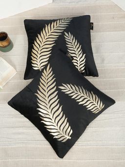 HOSTA HOMES - Soft Velvet Golden Foil Nature Printed Cushion Covers - Black (16 x 16 Inches)