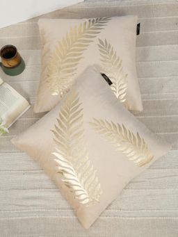 HOSTA HOMES - Soft Velvet Golden Foil Nature Printed Cushion Covers - Cream (16 x 16 Inches)