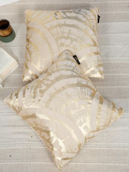 HOSTA HOMES - Soft Velvet Golden Foil Graphic Printed Cushion Covers - Cream (16 x 16 Inches)
