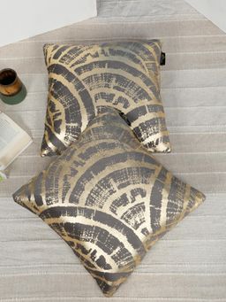 HOSTA HOMES - Soft Velvet Golden Foil Graphic Printed Cushion Covers - Grey (16 x 16 Inches)