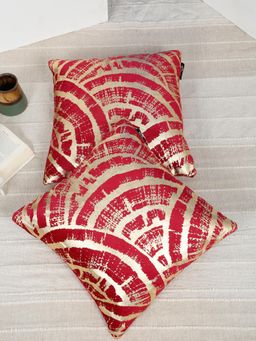 HOSTA HOMES - Soft Velvet Golden Foil Graphic Printed Cushion Covers - Maroon (16 x 16 Inches)