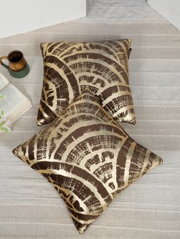 HOSTA HOMES - Soft Velvet Golden Foil Graphic Printed Cushion Covers - Brown (16 x 16 Inches)