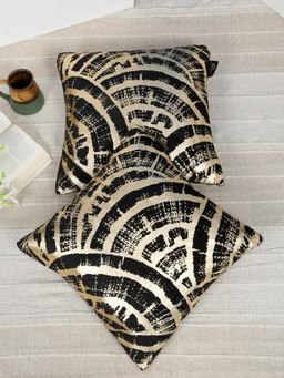 HOSTA HOMES - Soft Velvet Golden Foil Graphic Printed Cushion Covers - Black (16 x 16 Inches)