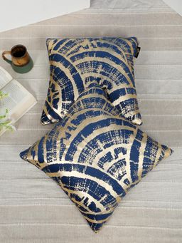 HOSTA HOMES - Soft Velvet Golden Foil Graphic Printed Cushion Covers - Navy Blue (16 x 16 Inches)