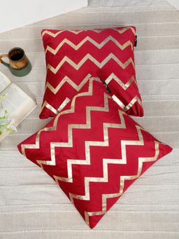 HOSTA HOMES - Soft Velvet Golden Foil Geometric Printed Cushion Covers - Maroon (16 x 16 Inches)