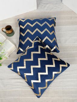 HOSTA HOMES - Soft Velvet Golden Foil Geometric Printed Cushion Covers - Navy Blue (16 x 16 Inches)