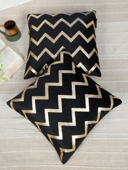 HOSTA HOMES - Soft Velvet Golden Foil Geometric Printed Cushion Covers - Black (16 x 16 Inches)