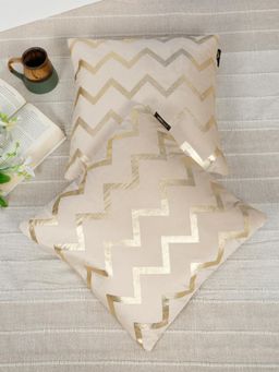 HOSTA HOMES - Soft Velvet Golden Foil Geometric Printed Cushion Covers - Cream (16 x 16 Inches)