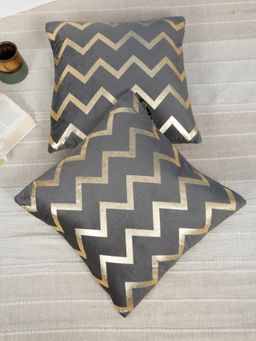 HOSTA HOMES - Soft Velvet Golden Foil Geometric Printed Cushion Covers - Grey (16 x 16 Inches)