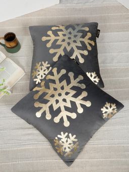HOSTA HOMES - Soft Velvet Golden Foil Abstract Printed Cushion Covers - Grey (16 x 16 Inches)