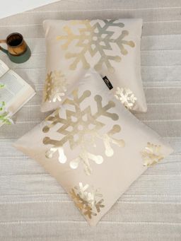 HOSTA HOMES - Soft Velvet Golden Foil Abstract Printed Cushion Covers - Cream (16 x 16 Inches)
