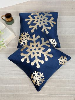 HOSTA HOMES - Soft Velvet Golden Foil Abstract Printed Cushion Covers - Navy Blue (16 x 16 Inches)