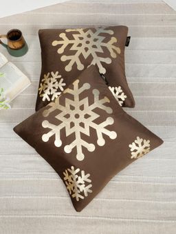 HOSTA HOMES - Soft Velvet Golden Foil Abstract Printed Cushion Covers - Brown (16 x 16 Inches)