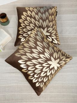 HOSTA HOMES - Soft Velvet Golden Foil Nature Printed Cushion Covers - Brown (16 x 16 Inches)