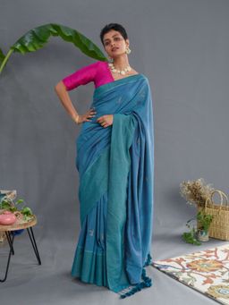 Suta - Turquoise Cotton Woven Saree