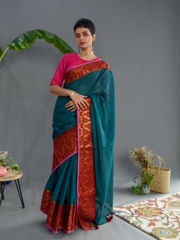 Suta - Teal Cotton Woven Saree