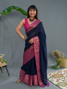 Suta - Navy Blue Cotton Woven Saree