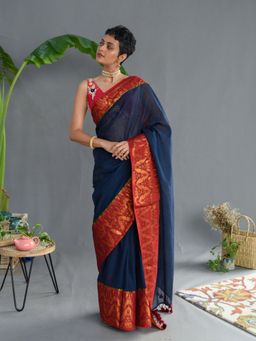 Suta - Navy Blue Cotton Woven Saree