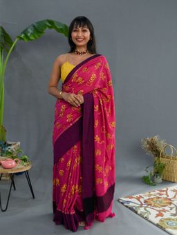 Suta - Pink Cotton Printed Saree