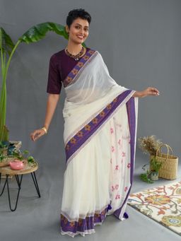 Suta - White Cotton Printed Saree
