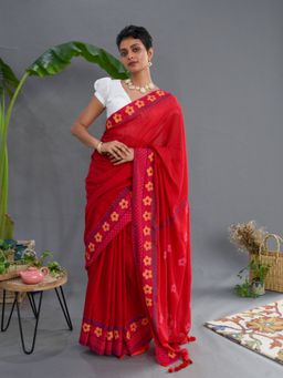 Suta - Red Cotton Printed Saree