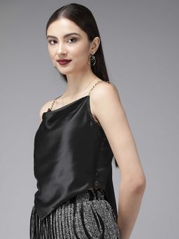 MISH - Black Colour Sleeveless Satin Top