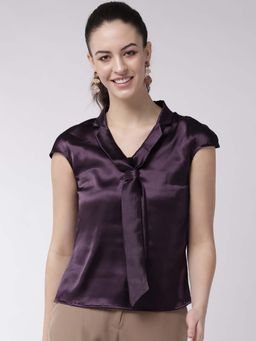 MISH - Purple Colour Satin Straight Fit Regular Top