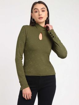 Guess - Women Green Self Design Full Sleeves Top