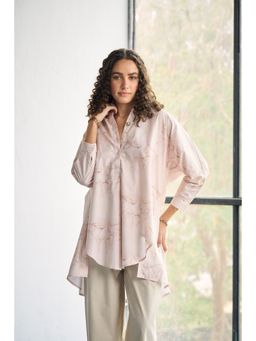 CINCIN Fashion - Pastel Pink Horse Printed Poplin High Low Top