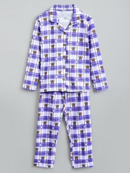 Hopscotch - Purple Teddy Bear Plaid Dreams Cotton Sleepwear Set