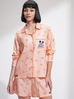 TOKYO TALKIES - Women Peach Mickey Shirt and Shorts Friends Print (Set of 2)