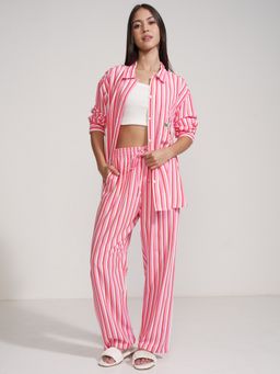 TOKYO TALKIES - Women Pink Stripe Sleepwear Co-Ord (Set of 2)