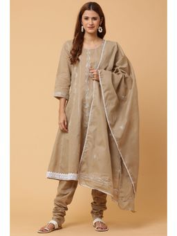 Kaanchie Nanggia - Beige Kalidar Emb Kurta Chudidar With Dupatta (Set of 3)