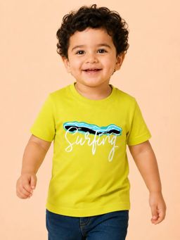Bloom Up - Lime Yellow Surfing Graphic Half Sleeve T-Shirt for Boys