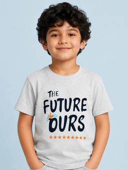 Bloom Up - White Melange The Future Ours Graphic Half Sleeve T-Shirt for Boys