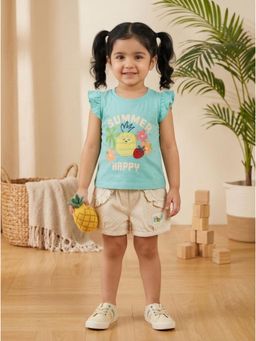 Nottie Planet - Girls Printed Top and Shorts Light Blue