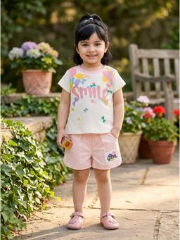Nottie Planet - Girls Printed Top and Shorts Peach