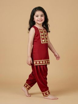 BYB Premium - Girls Maroon Hand Embroidered Cotton Kurta Salwar Set