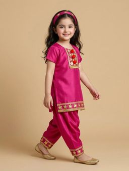 BYB Premium - Girls Rani Pink Hand Embroidered Cotton Kurta Salwar Set