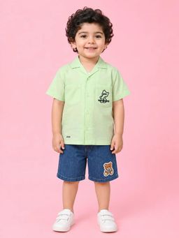 Bloom Up - Lime Green Shirt and Denim Blue Shorts Co-ord Set for Boys