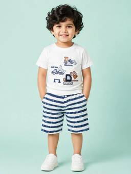 Bloom Up - White Construction Vehicle Graphic Co-ord Set for Boys