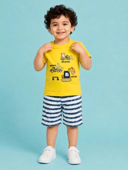 Bloom Up - Yellow Construction Vehicle Printed Co-ord Set for Baby Boys