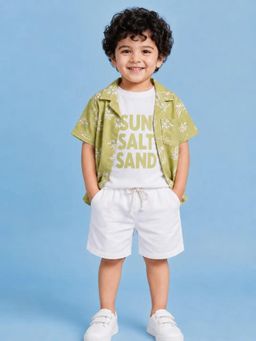 Bloom Up - Olive Tropical Print Shirt, Graphic Co-ord Set for Baby Boys
